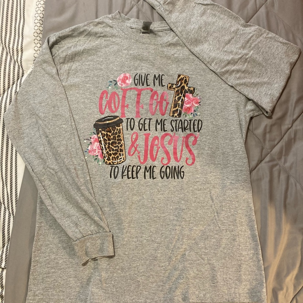 Gray Long Sleeve Tee with Pink and Leopard Print